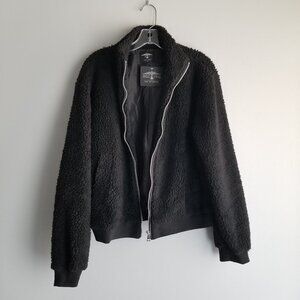 NWT Bird & Vine Black Bomber FauxFur Jacket Sz M/L